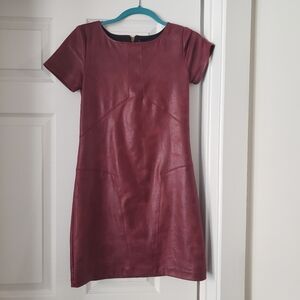 Hale Bob Mini Shift Dress - lined burgundy red faux leather (so soft!)